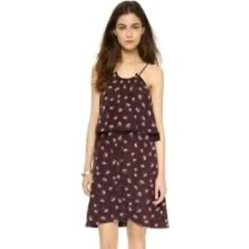 MADEWELL Dream Drift Overlay Brown 100% Silk Palm Tree Dress Women's Size 2‎